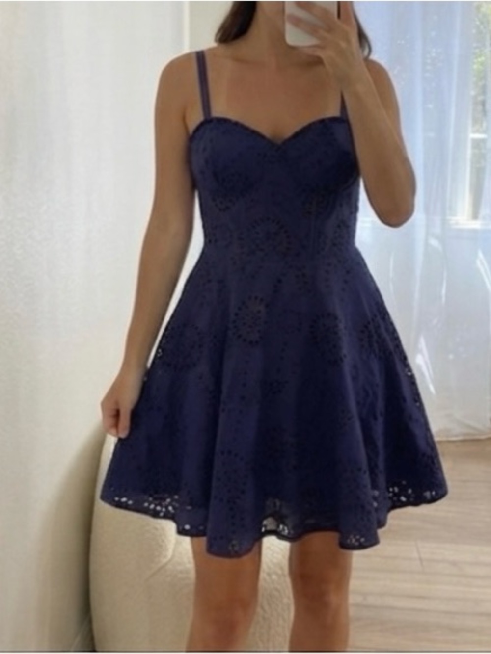 iris Navy Eyelet Sweetheart Mini Dress